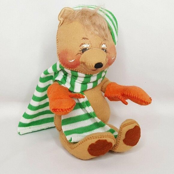 Annalee Other - Annalee Christmas Bear Striped Hat Scarf Orange Mittens 7.5" 1984-85
